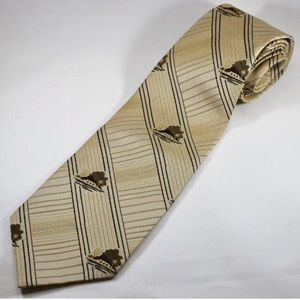 VTG 80s Wide Polyester Tie, Brown Homestead on Tan
